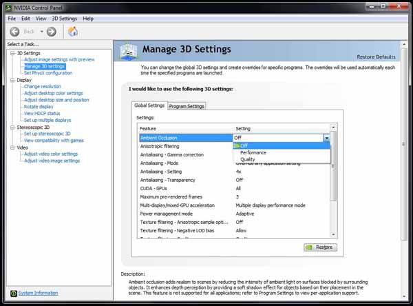 NVIDIA Control Panel AO setting