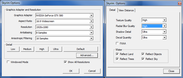Skyrim's launcher settings