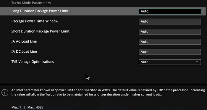 UEFI power limit setting