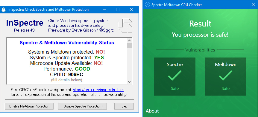 Spectre and Meltdown vulnerability checkers