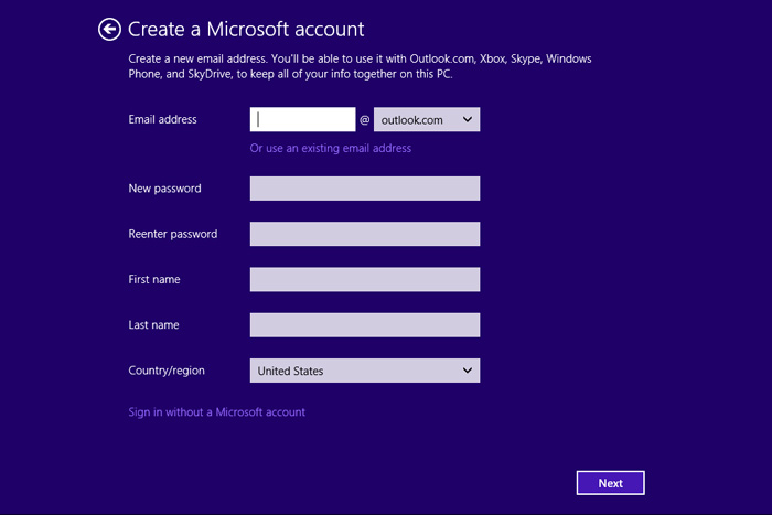 Create Microsoft account